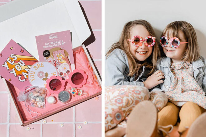 deux filles portant des lunettes de soleil DIY de Confetti Rebels