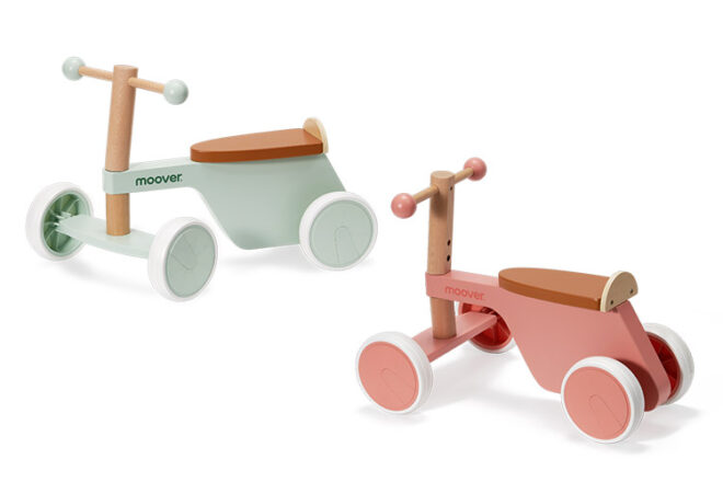 Le Moover danois de Design est disponible en vert pastel et rose, avec différentes couleurs proposées.