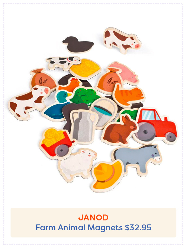 Les Magnets Animaux de la Ferme Janod disposés