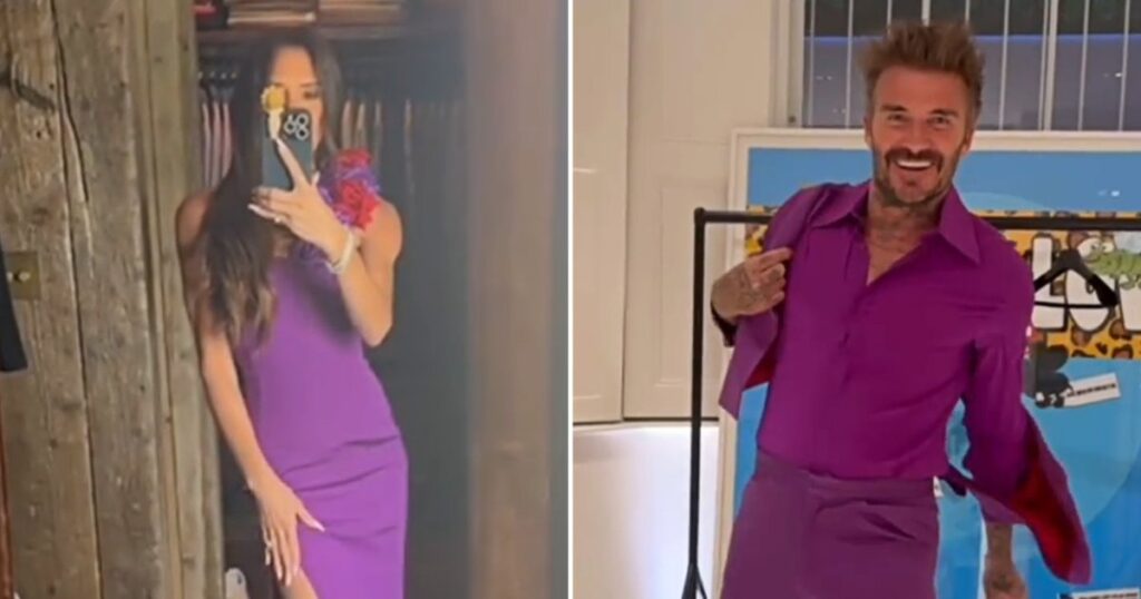 David et Victoria Beckham revisitent leurs tenues de mariage violettes emblématiques