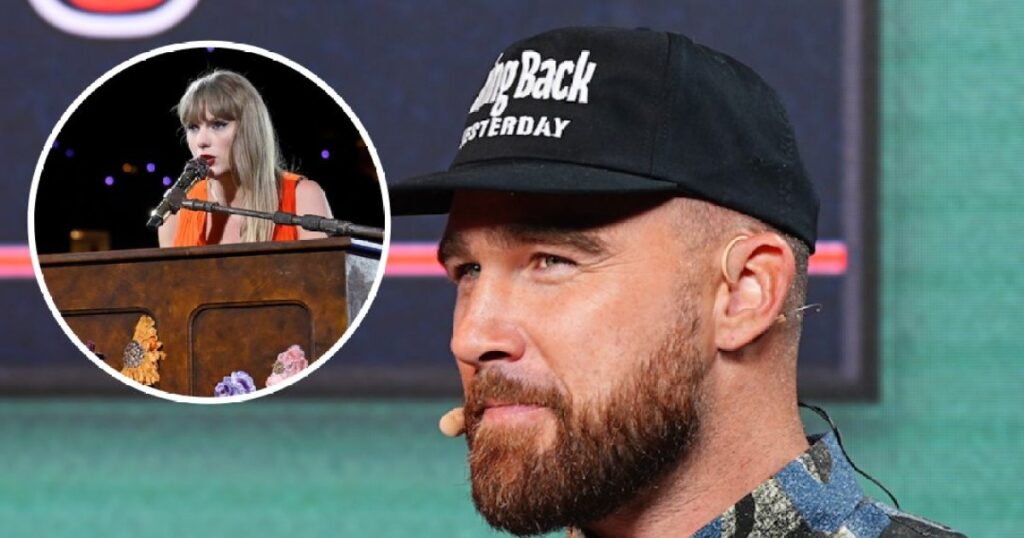 Travis Kelce pleure pendant que Taylor Swift chante une chanson d'amour