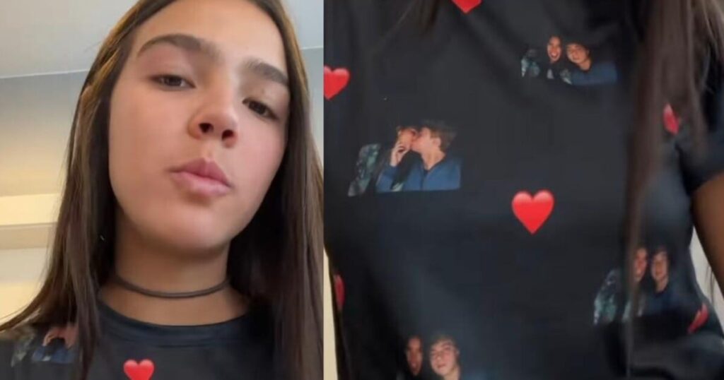 J'adore l'impression ! Duda Guerra personnalise sa blouse avec des photos embrassant Benício Huck et Web réagit : "Ils sont très mignons"