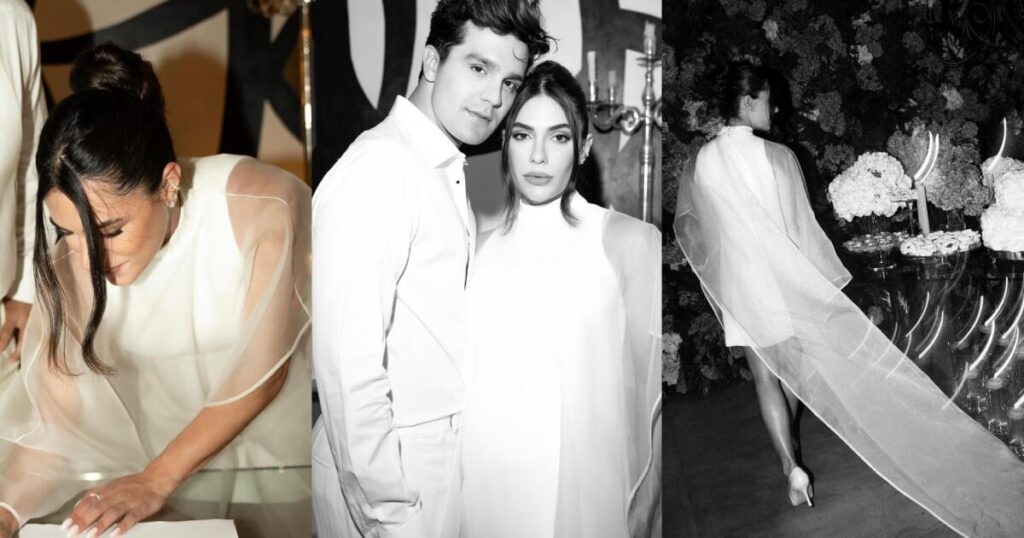 Enceinte, Jade Magalhães choisit une robe de mariée courte et tendance pour son mariage civil avec Luan Santana. Des photos !
