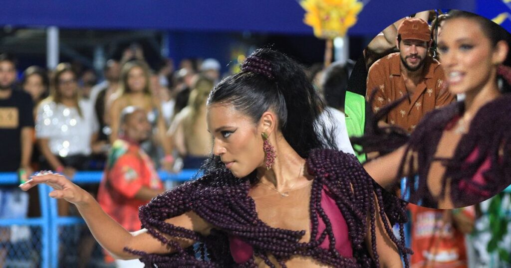 Êtes-vous sérieux? José Loreto 'Baba' quand il a vu Samba au pied d'Alane Dias lors d'une répétition technique de Grande Rio à Sapucaí. Photos!