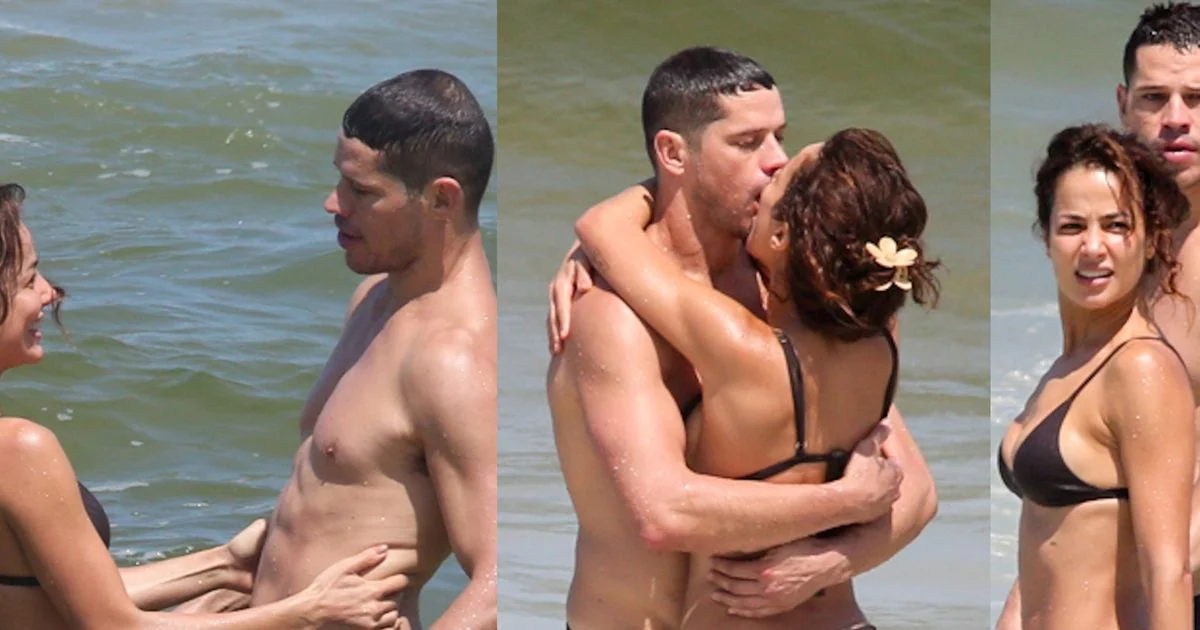 En bikini marron, la petite amie de José Loreto, Fernanda Marques, embrasse l'acteur et réchauffe l'ambiance lors d'une journée à la plage à Rio. Voir 20 photos!